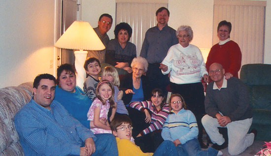 Top - Richard & Rosanna Briscar, Robert Martel, Baba, Mary Ellen Isom - On sofa, Curt Briscar, Nancy Martel, Emily Briscar, Tyler Briscar, Samantha Briscar, Grandma Nicoletti - On floor, Jonathan Briscar, Lyndsey Briscar, Rachel Isabella, Larry Isom - and Maureen Isabella took the picture.